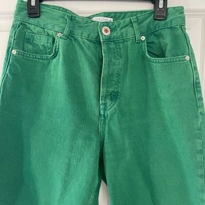 Zara green denim jeans with raw hem